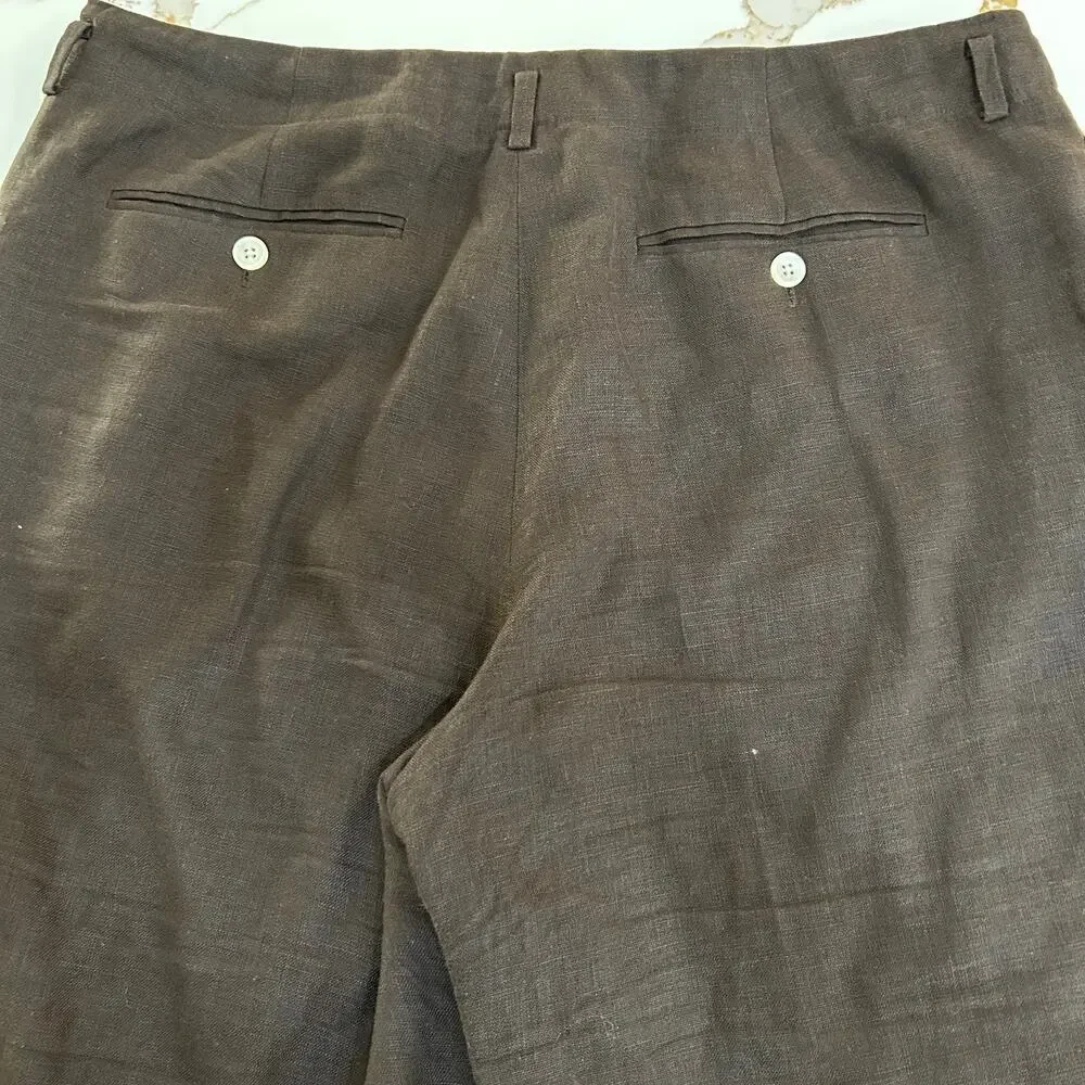 Lauren Ralph Lauren Linen Wide Leg Pants Brown Flat Front Trouser Women 12 - Picture 6 of 8